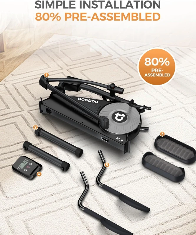 pooboo E399 Elliptical Trainer — 16 Resistance Levels, Ultra-Quiet Magnetic Rear Drive, LCD Console, 15.5 in Stride, 350 lb Max Weight