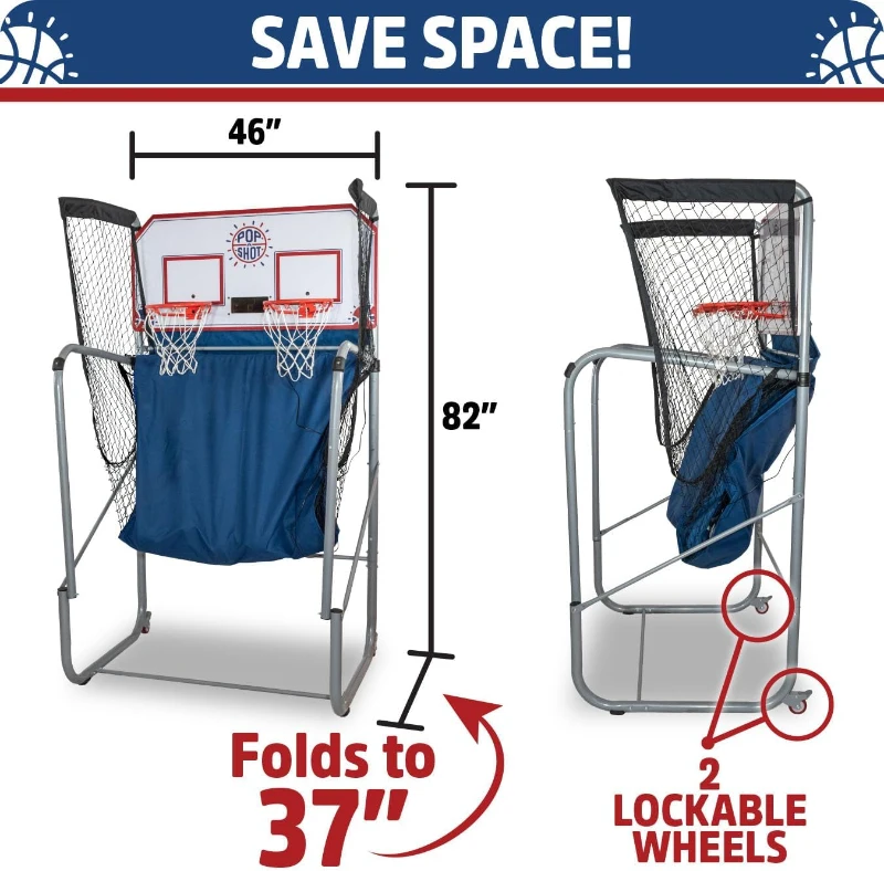 Pop-A-Shot Home Dual Shot Arcade Basketball Game — Sensor Scoring, 16 Modes, 7 Balls, Foldable