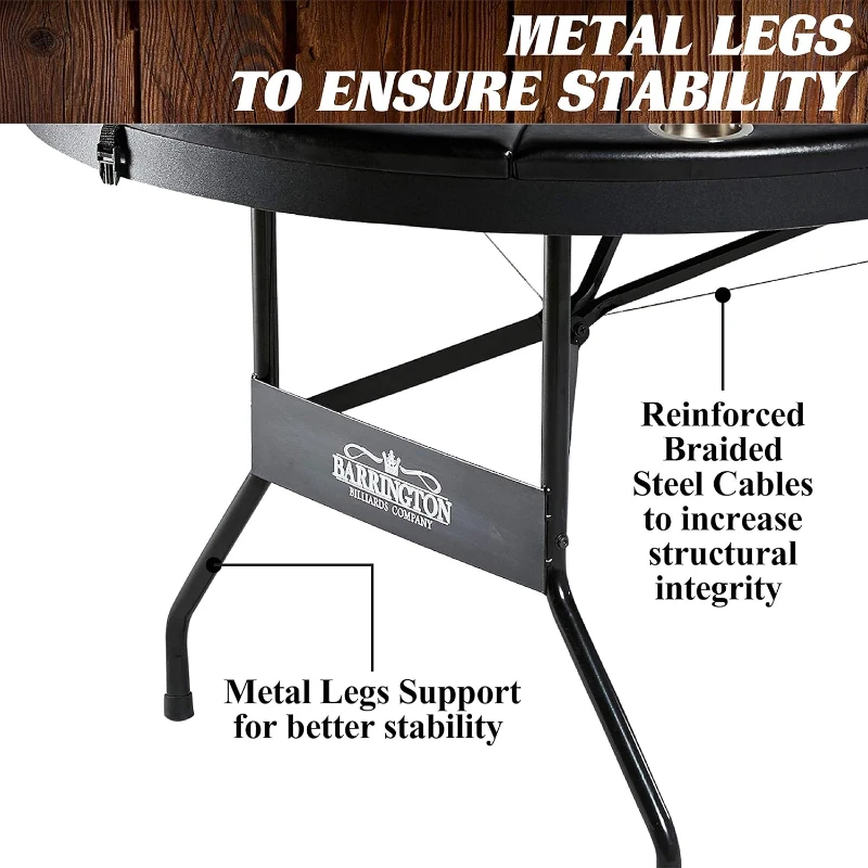 Barrington Folding Poker Table & Table Top Collection — 10-Player Padded-Rail Tables with Blue/Black Felt Texas Hold'em Layout, Foldable Dining & Game Table