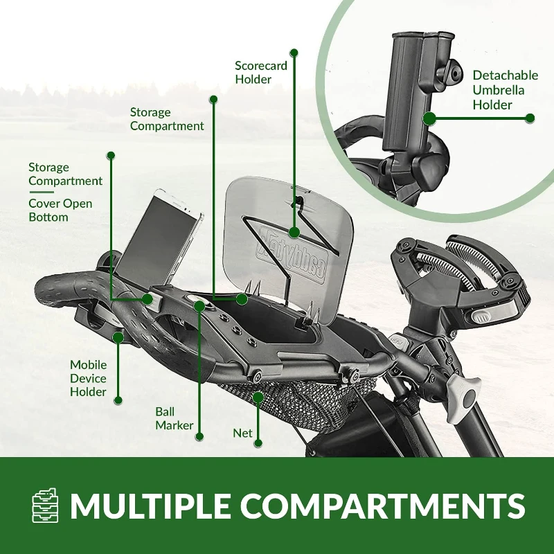 Caddytek CaddyLite EZ V8 Lightweight 3-Wheel Foldable Golf Push Cart – One-Click Two-Step Fold, EVA Wheels, Adjustable TPR Handle, Cooler Basket, Umbrella & Drink Holders, Compact Golf Trolley