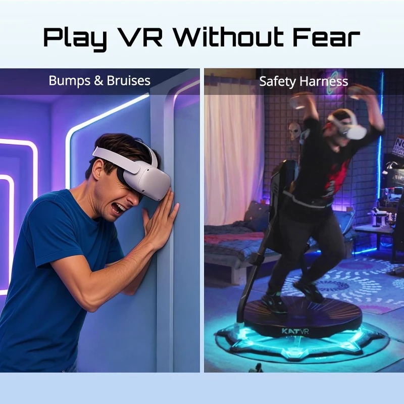 KAT Walk C2 Plus Enhanced VR Treadmill — Vibration Feedback, Low-Noise, Built-In Wheels, 360° Locomotion with Nexus Adapter & VR Shoes (US 9.5)