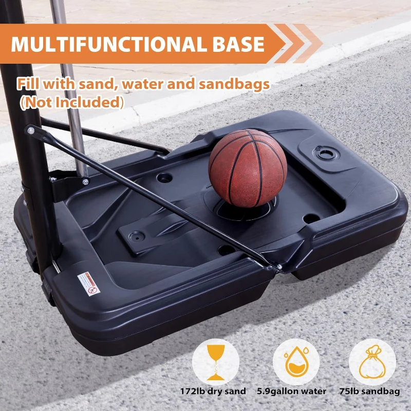 AWII SPORT Portable Outdoor Basketball Hoop — 44-inch Impact-Resistant PC Backboard, Labor-Saving Quick-Adjust 4.8–10 ft System with Wheels