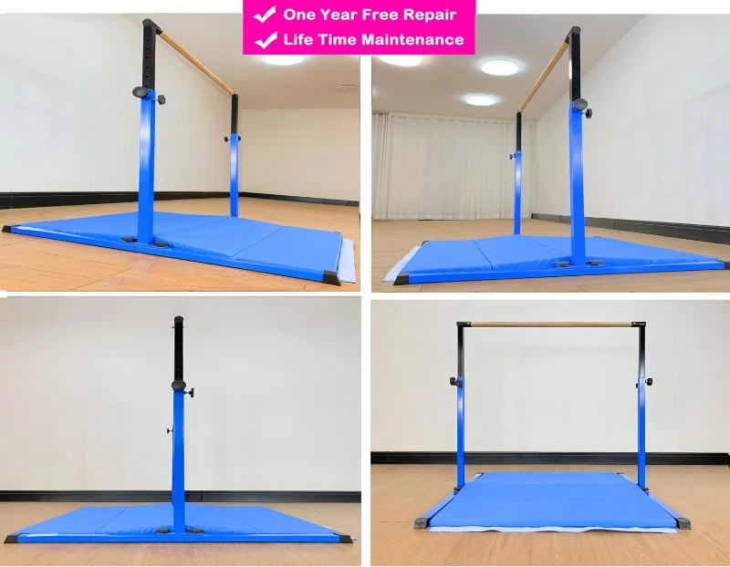 MARFULA 5FT/4FT Gymnastic Kip Bar Set with Mat — 4 ft Inner Width, Adjustable 36–60 in, Professional Home & Club Training