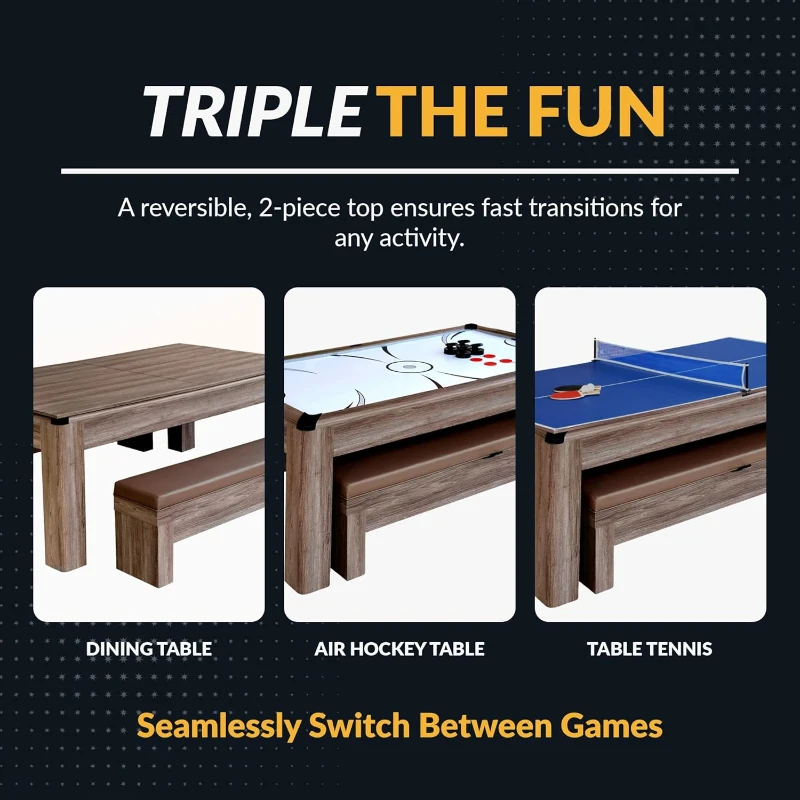 Hathaway Driftwood 84-inch 3-in-1 Air Hockey Table with Ping Pong Top & Dining Surface