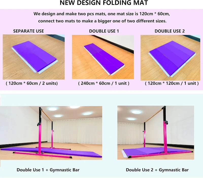 MARFULA Kids Gymnastics Bar Set with Mats – 5 ft Bar, 4 ft Inner Width, 36""–60"" Adjustable Height, Foldable for Home and Club Use