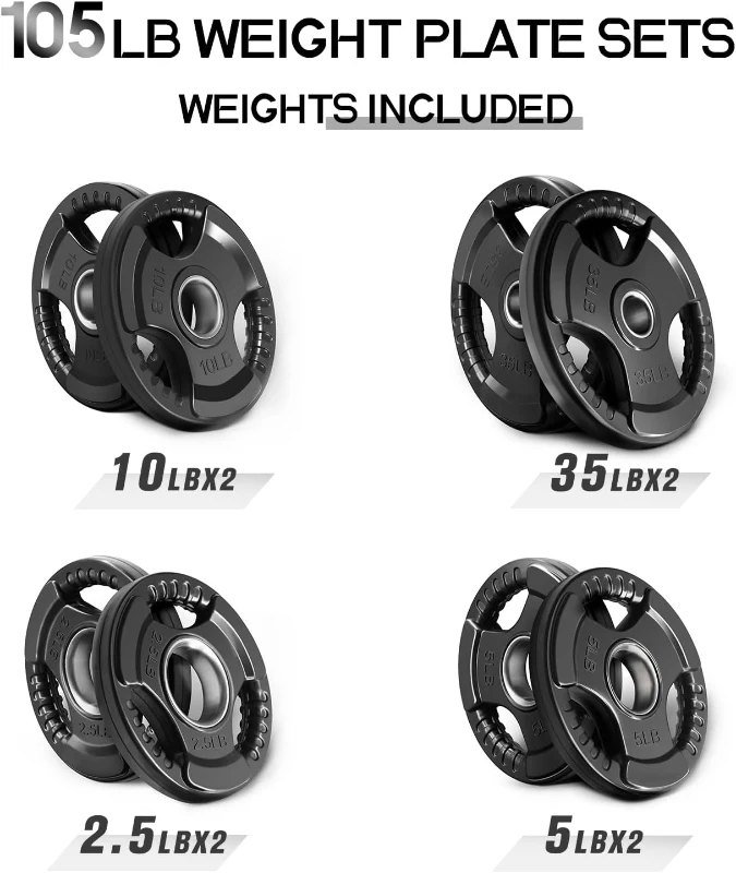 RitFit 105 lb Olympic Rubber Grip Plate Set — 2-Inch Bar Compatible, Compact Multi-Pack