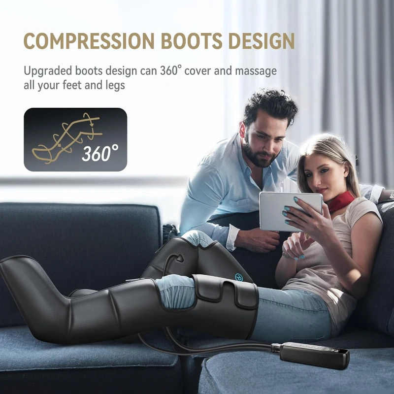 FIT KING Upgraded Air Compression Leg & Foot Massager with Heat, Built-in Pressure Sensor and LCD Display — Full Leg Relief for Circulation, Swelling, Edema & RLS