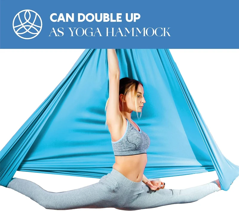 9-Yard Aerial Silks Starter Kit – Durable Tricot Aerial Yoga Hammock with Rigging Hardware & Instruction Guide, Aerial Swing for Acrobatic/Flying Yoga (Rigging Point up to 13 ft)