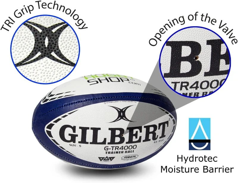 World Rugby Shop x Gilbert G-TR4000 Training Rugby Ball - Hand-Stitched, 3-Ply Construction - Sizes 3, 4 & 5 (Youth & Adult)
