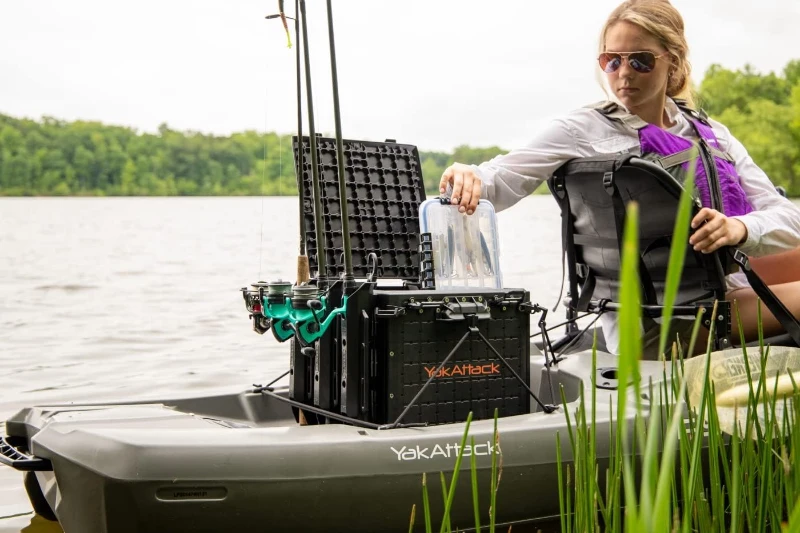 YakAttack BlackPak Pro 13"" x 13"" Fishing Crate (Black) with 3 Rod Holders | Compact Kayak Tackle Box & Gear Organizer | Lightweight, Robust & Customizable Marine Accessory | Made in USA