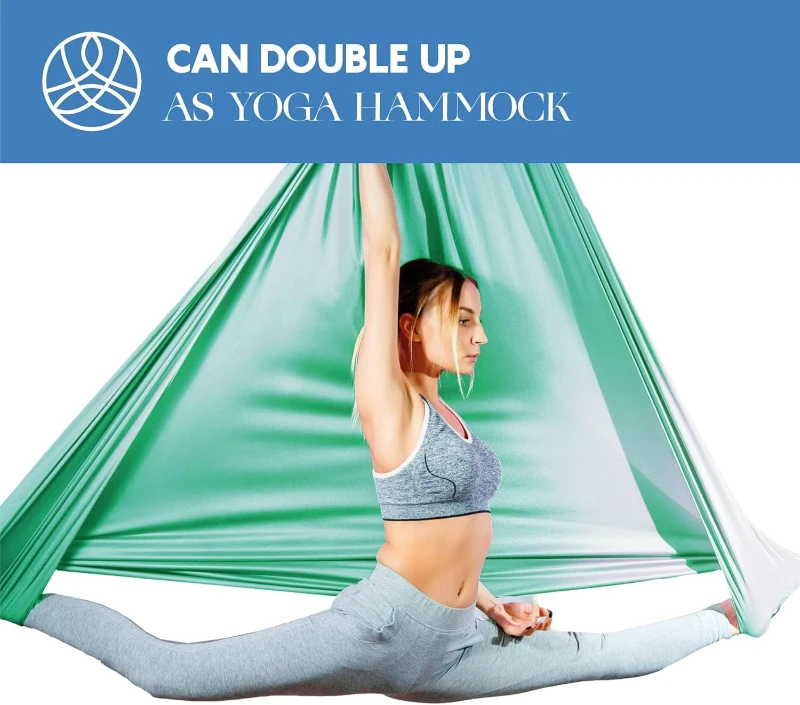 Complete Aerial Silks Starter Set — 9 Yards Tricot Silk Hammock with Rigging Gear & Guide | Aerial Swing for Acrobatic Yoga & All Levels (Supports Rigging Height up to 13 ft)