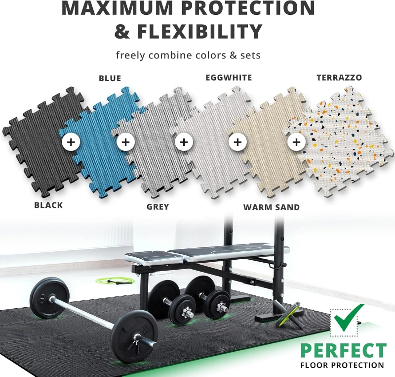 bemaxx 18-Piece EVA Interlocking Gym Floor Tiles (12.6"" x 12.6"" x 0.4"") with Edge Pieces — 18 sqft Protective Exercise Flooring for Home, Garage, Treadmill & Play Areas