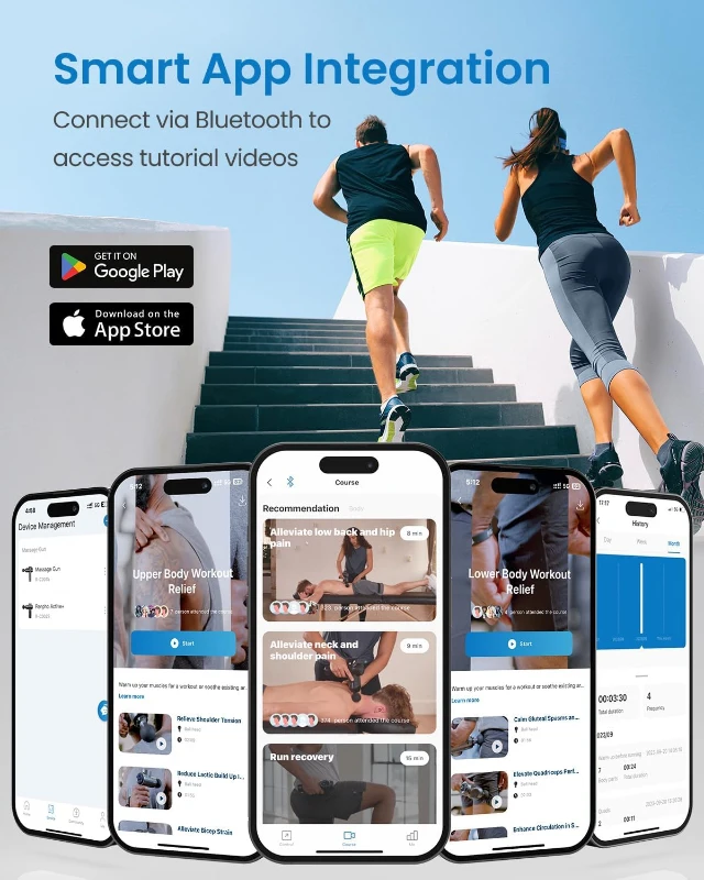 RENPHO Deep Tissue Massage Gun — Portable Percussion Muscle Massager with Bluetooth App Control, Handheld for Back & Neck with Carry Case — Gift for Men & Women