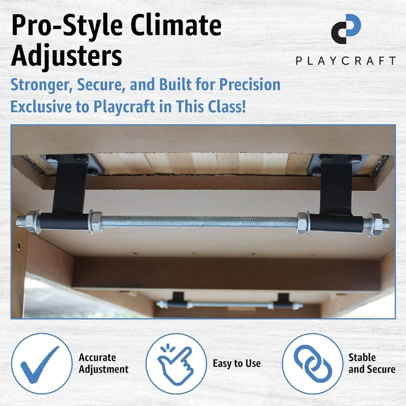 Playcraft Woodbridge Shuffleboard Table, Built-In Storage Cabinet - Full Accessory Kit with Matching Abacus, 8 Deluxe Pucks, Brush & USA Wax - Pro Climate Adjusters (Made in USA)