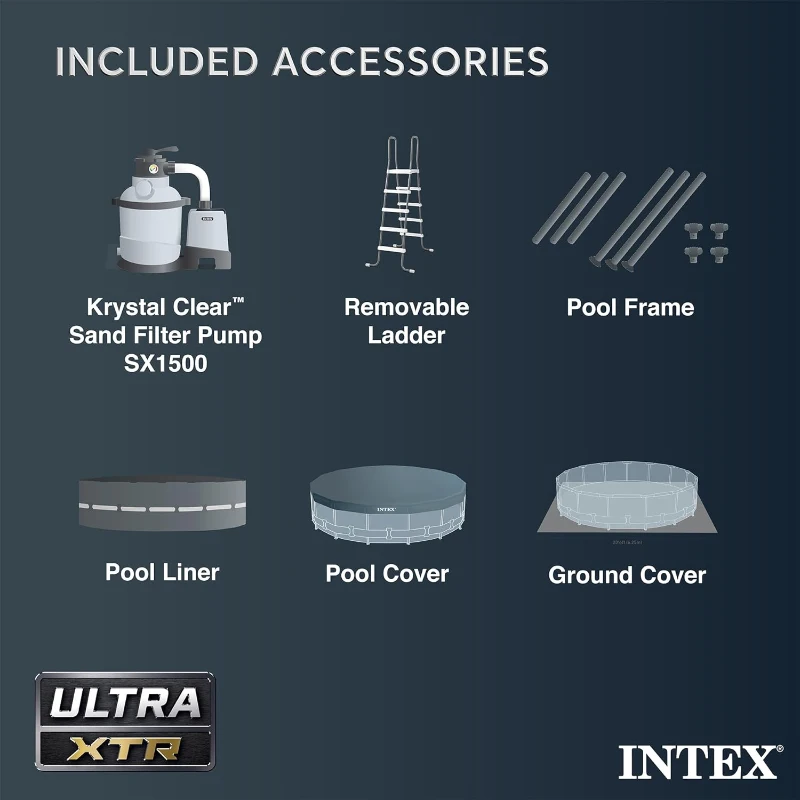 INTEX 26325EH Ultra XTR Deluxe Above-Ground Pool Set, 16 ft x 48 in — Includes 1500 GPH Krystal Clear Sand Filter Pump, Puncture-Resistant, Rust-Resistant, Quick Assembly