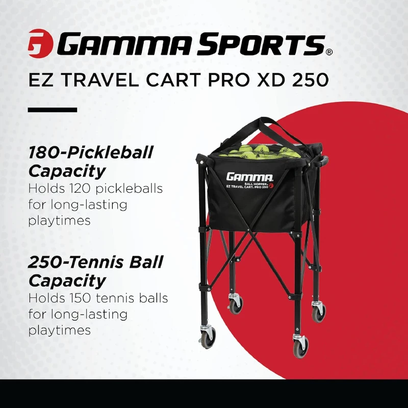 GAMMA Sports EZ Travel Cart - Portable Tennis & Pickleball Hopper with Premium Carrying Case (150/250 Capacity)