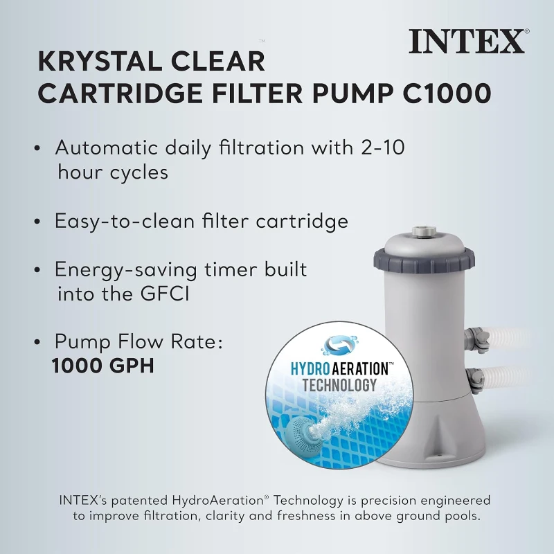 Intex Prism Frame Premium Above-Ground Pool 14ft x 42in with 1000 GPH Cartridge Filter Pump – SuperTough Puncture-Resistant, Rust-Resistant, 3357 Gallon Capacity