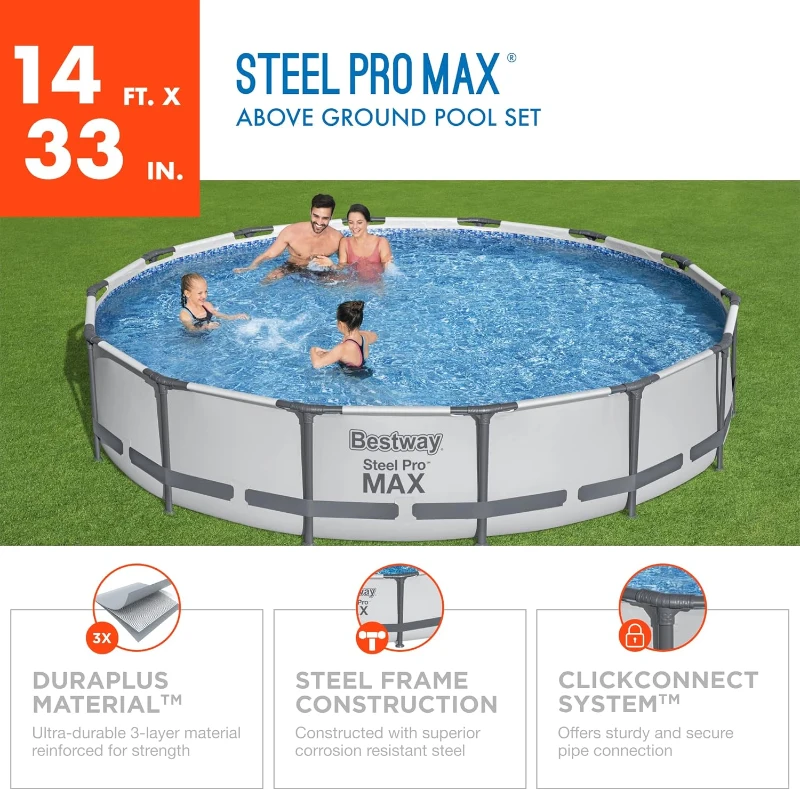 Bestway Steel Pro MAX 14 ft x 33 in Round Above-Ground Pool Set — Includes 530 gal Filter Pump
