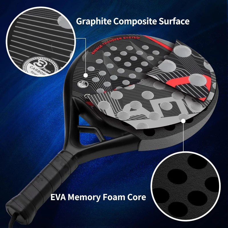 Performance Padel Racket — Carbon Fiber Face & EVA Memory Flex Foam Core, Extended Length