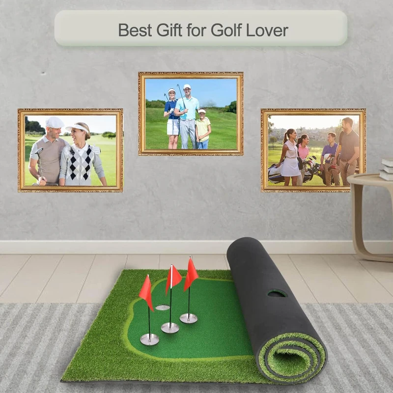 Chriiena Professional Golf Putting Mat — Large Indoor/Outdoor Training Green with Slope Pad and Moveable Cups