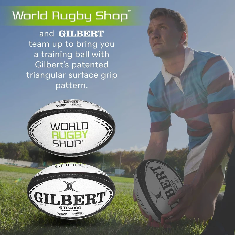 World Rugby Shop x Gilbert G-TR4000 Training Rugby Ball - Adult & Youth Sizes 3, 4, 5 - 3-Ply Hand-Stitched
