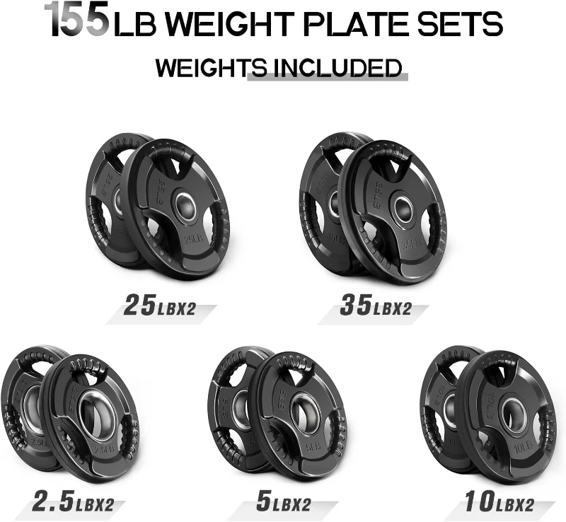 RitFit Olympic Rubber Grip Plates — 2-Inch Barbell Weight Plates for Home & Gym, Available as Singles, Pairs and Sets (2.5/5/10/25/35/45 lb)