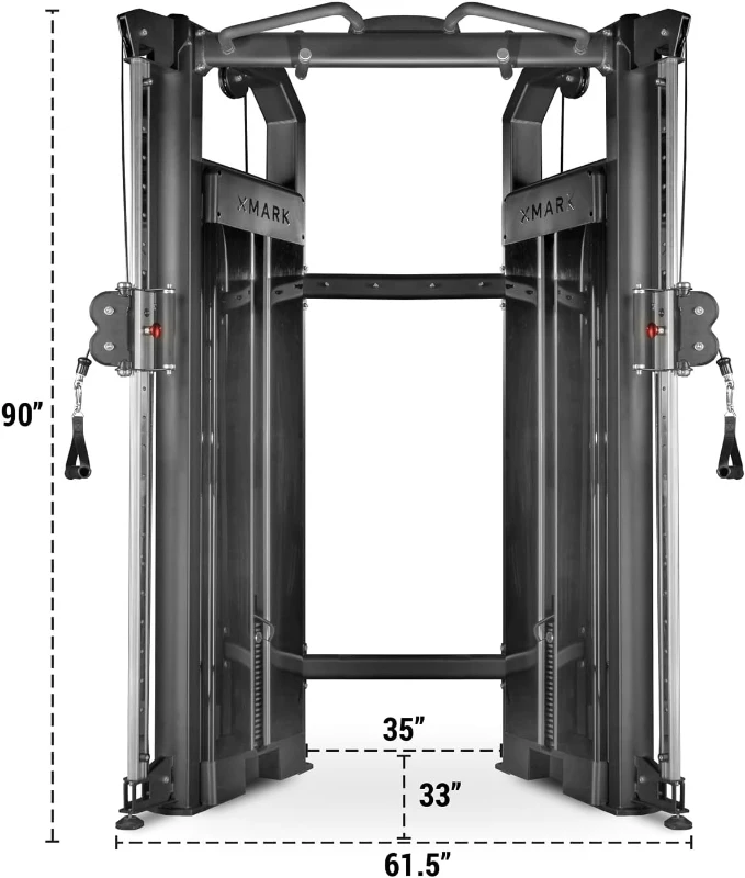 XMARK Functional Trainer with Dual 230 lb Weight Stacks, All-in-One Cable Crossover & Pulley System for Full-Body Strength Training (90"" Frame)