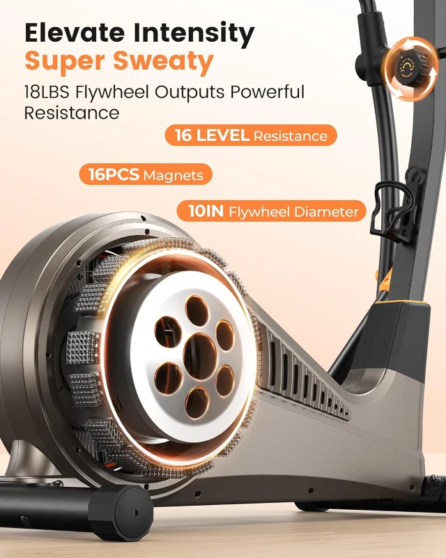 Niceday Gym-Grade Elliptical Trainer - 19in Stride Magnetic Elliptical for Home, 16 Resistance Levels, 18 lb Flywheel, 400 lb Capacity, Kinomap Support