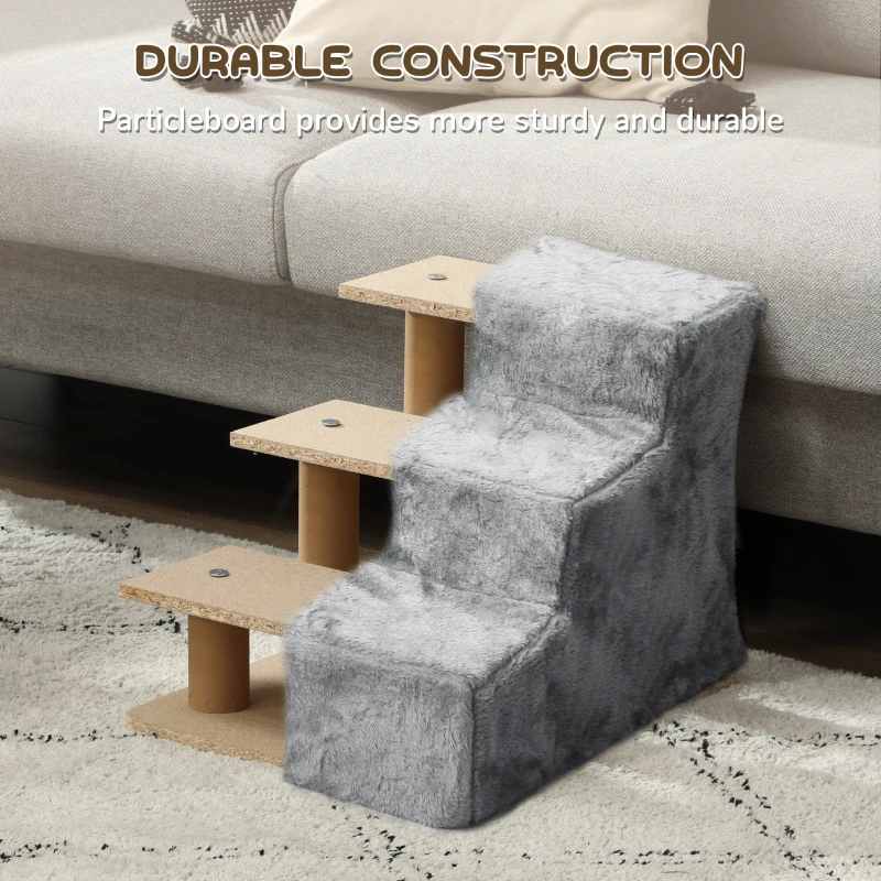 PawHut 3-Step Dog Ramp for Sofa, Bed, and Couch, with Removable Cover, Light Grey