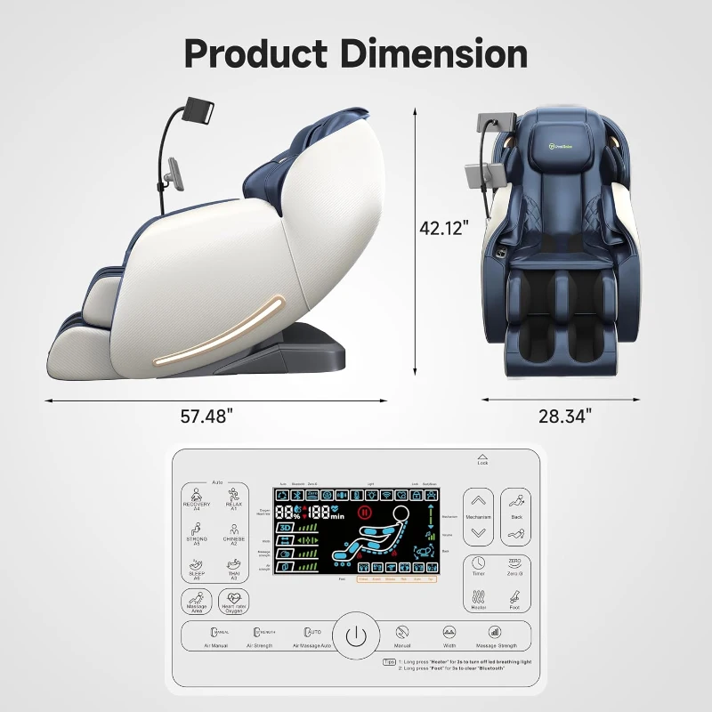 Real Relax 2025 SL-Track Full-Body Shiatsu Massage Recliner with Heat, App Control, Child Lock, Body Scan, Bluetooth, Foot Roller - Favor 06 Blue