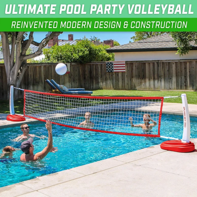 GoSports Splash Net PRO Pool Volleyball Set — Red, White or Blue, Includes 2 Water Volleyballs & Pump