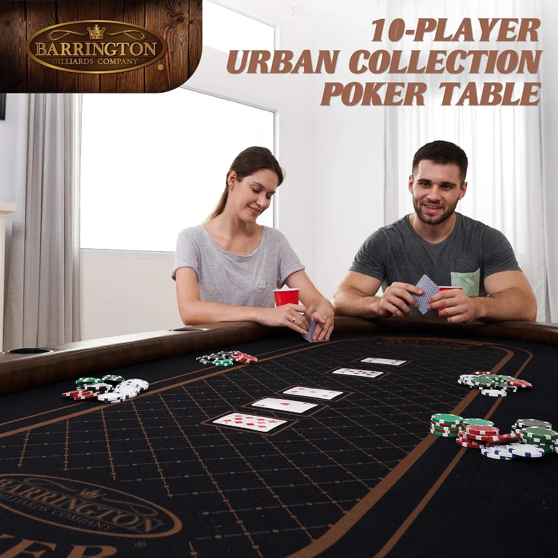 Barrington Urban Tournament Poker Table — 87"" Tournament Top with 2-Piece Dining Conversion, Felt Playfield and 10 Cup Holders