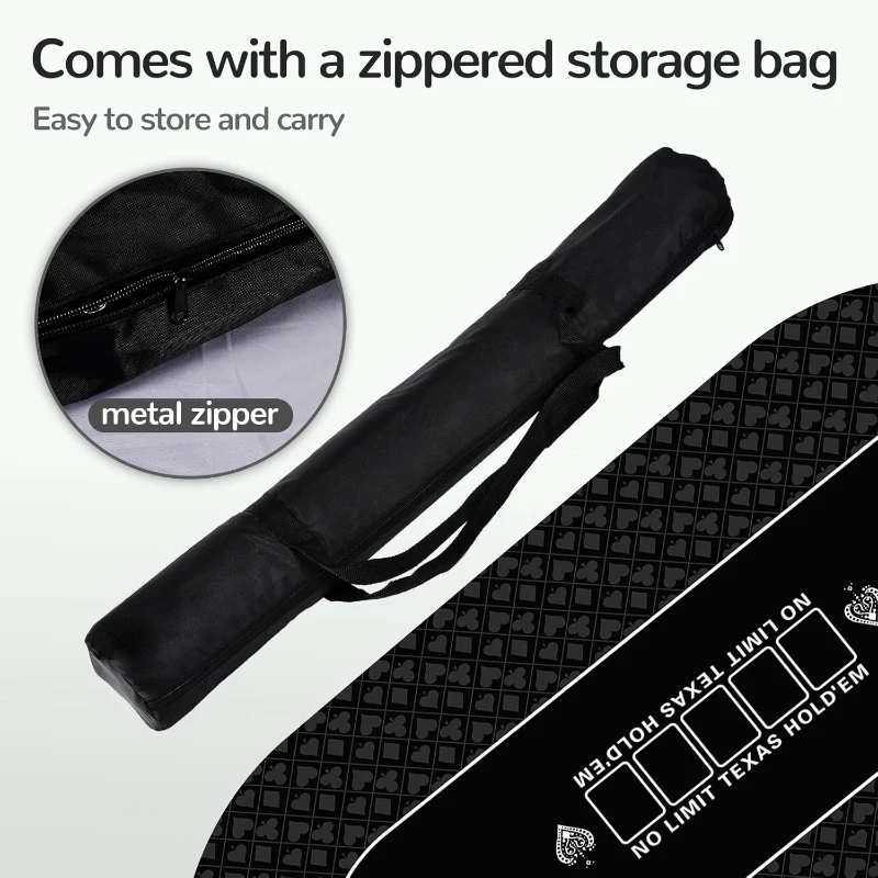 Waterproof 70 x 35 Inch Texas Hold'em Poker Mat — Premium Smooth Surface, Noise Reduction, Slip-Resistant Backing, Metal-Zip Tote