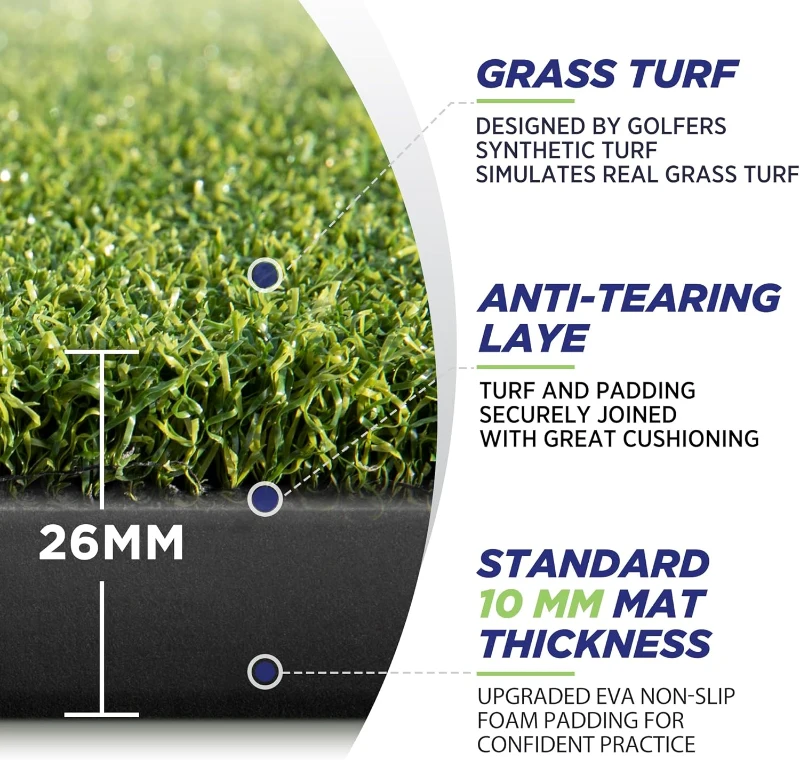Golfguru Dense Elite Hitting Mat 5x4ft/5x5ft – 26mm Total Thickness (16mm Turf + 10mm EVA) with Balls & Tees – Heavy-Duty Training Mat for Backyard, Range, Indoor/Outdoor