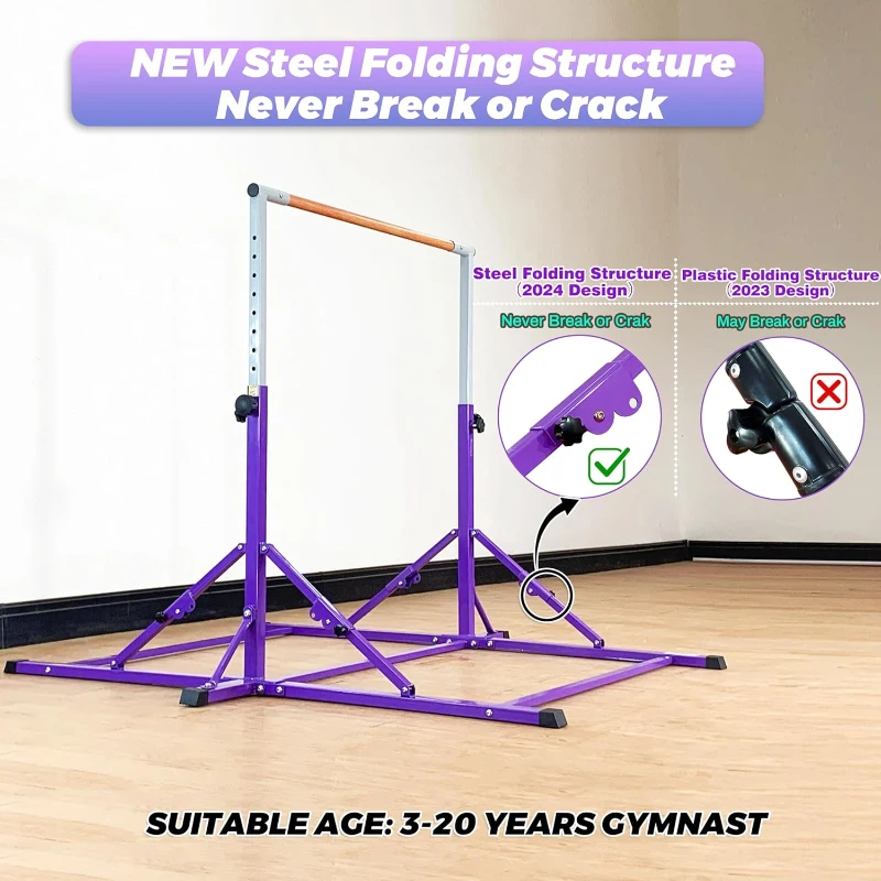 Marfula Foldable Gymnastics Kip Bar for Kids & Teens (Ages 3–25) — Adjustable Height 36–60 in, 5 ft Platform, Includes Mat, Professional Stability Features