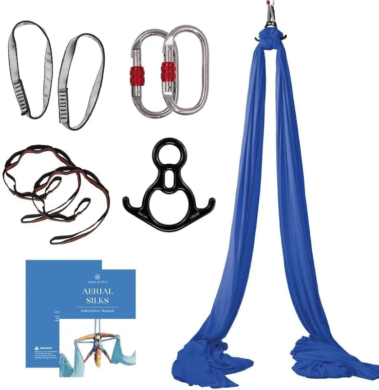9-Yard Tricot Aerial Silk Starter Kit with Rigging Hardware & Manual – Aerial Yoga Hammock for Beginners to Advanced (Suitable for Rigging up to 13 ft)