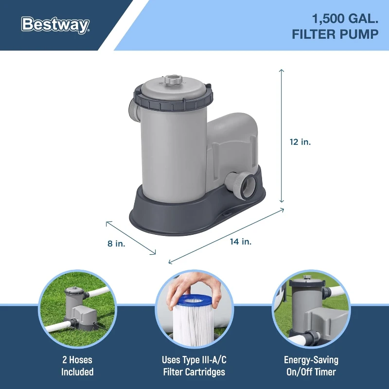 Bestway Power Steel Rectangular 18 ft x 9 ft x 48 in Metal Frame Above-Ground Pool Kit with 1,500 GPH Filter Pump, Ladder and Cover