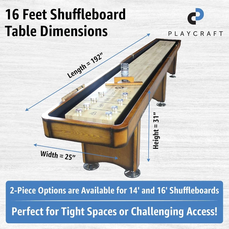 Playcraft Georgetown Shuffleboard Table with In-Leg Storage, Abacus, 8 Pucks, Brush & Wax — Pro Climate Adjusters, Hand-Stained Finish
