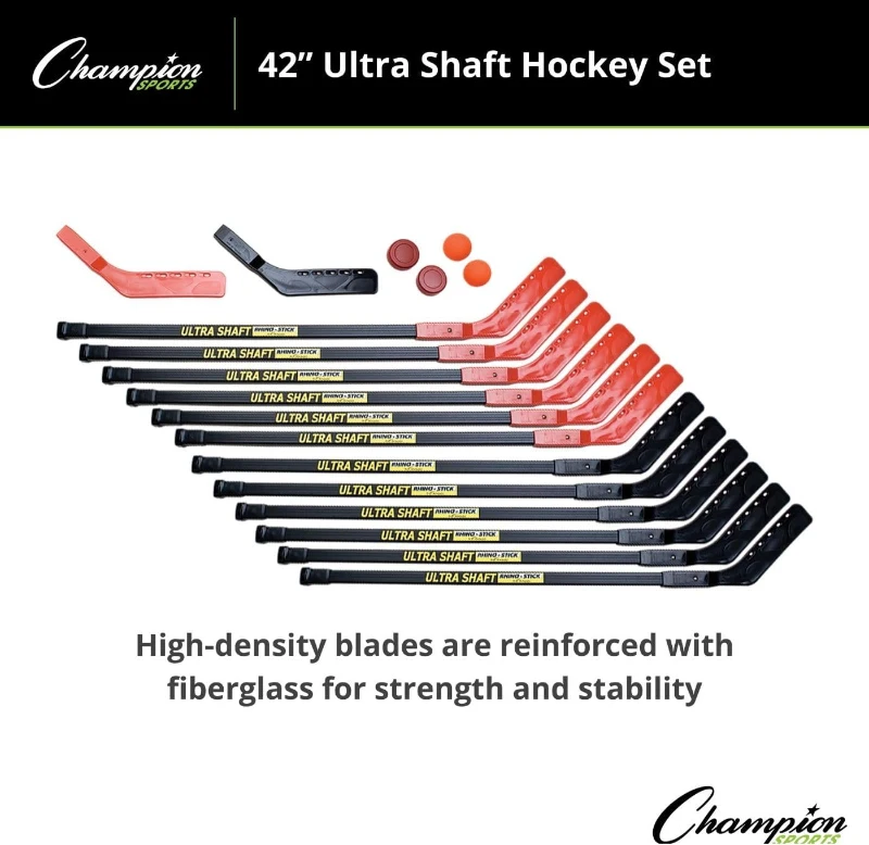 Champion Sports Ultra Shaft Hockey Set — 42"" Polyethylene Shafts with Reinforced Blades, 12-Stick Team Pack