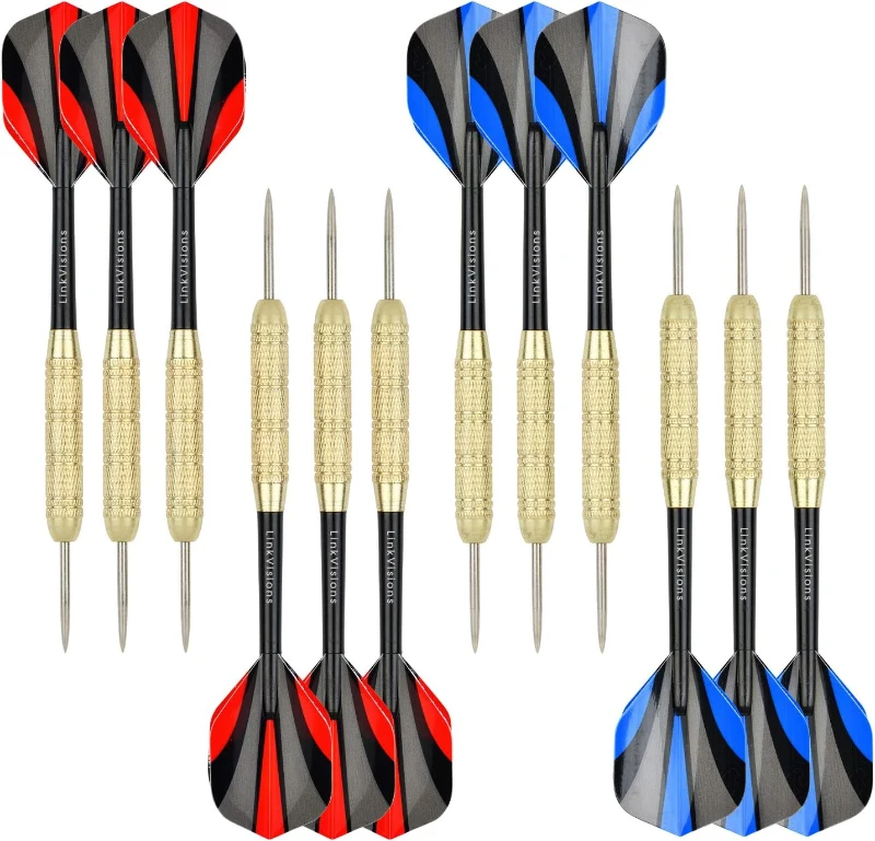 LinkVisions Professional Dartboard with Staple-Free Wiring, Tournament Size, 12 18g Steel-Tip Darts & Mounting Accessories