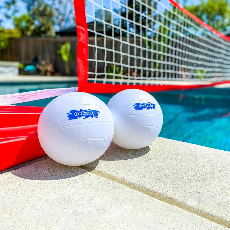 GoSports Splash Net PRO Pool Volleyball Set — Red, White or Blue, Includes 2 Water Volleyballs & Pump
