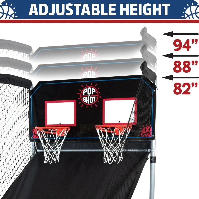 Pop-A-Shot Home Dual Shot Arcade Basketball Game — Sensor Scoring Hoop with 16 Game Modes, 7 Balls, Foldable & Mobile for Easy Storage