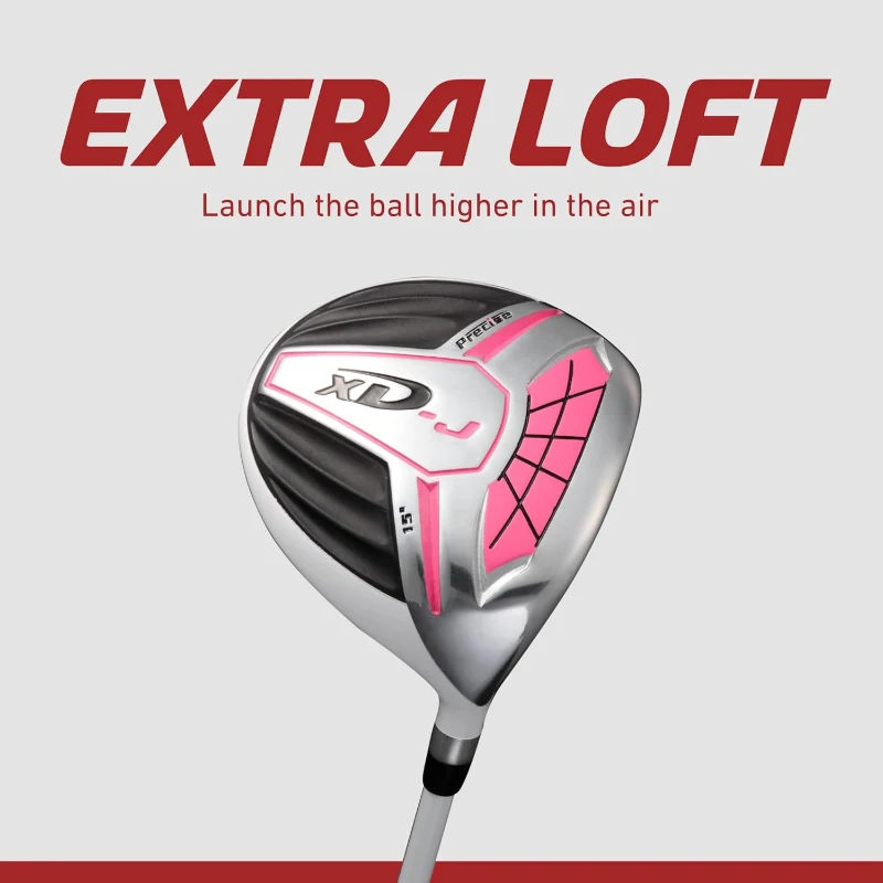 Precise XD-J Junior Golf Set for Kids (Ages 3-5) with Lightweight Graphite Shafts, Hybrid, Putter & Stand Bag