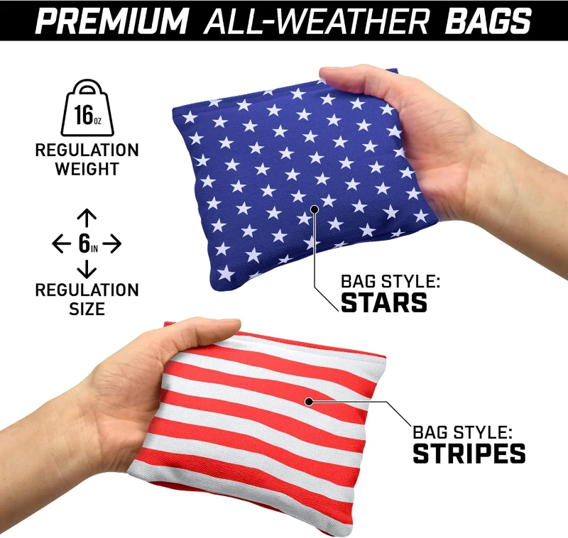 GoSports Regulation 4' x 2' Wooden Cornhole Set with Light Brown Stain - Carrying Case & Bean Bags Included - American Stars & Stripes Design