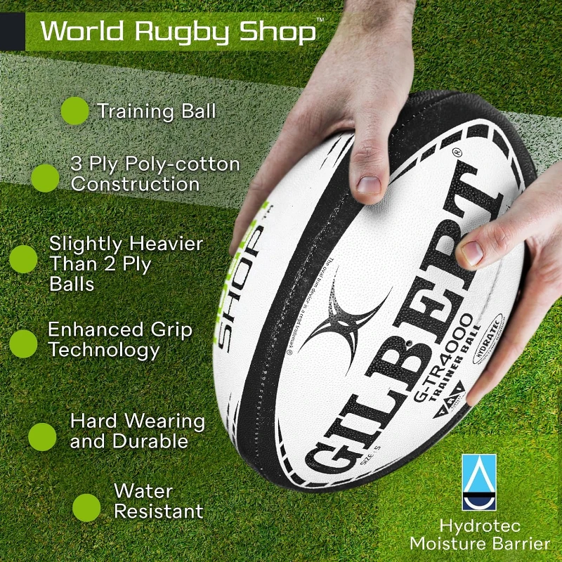 World Rugby Shop x Gilbert G-TR4000 Training Rugby Ball - Adult & Youth Sizes 3, 4, 5 - 3-Ply Hand-Stitched