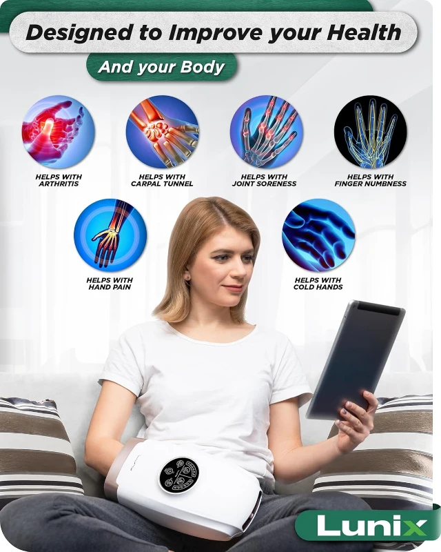 Lunix LX3 Shiatsu Hand Massager with Heat & Compression — 6-Level Pressure Therapy for Arthritis, Carpal Tunnel and Numbness