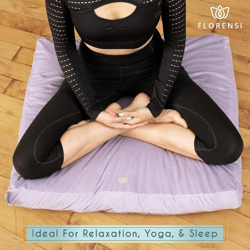 Florensi Velvet Zabuton Meditation Mat – 32"" x 32"" Floor Cushion with 100% Cotton Insert, Plush Yoga Mat for Sitting and Kneeling
