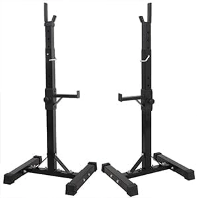 JupiterForce Adjustable Squat Rack Stands (Pair) — Heavy-Duty Steel Bench/Barbell Racks, 40–66"" Adjustable Height, 550 lb Capacity, Portable H-Base, Black