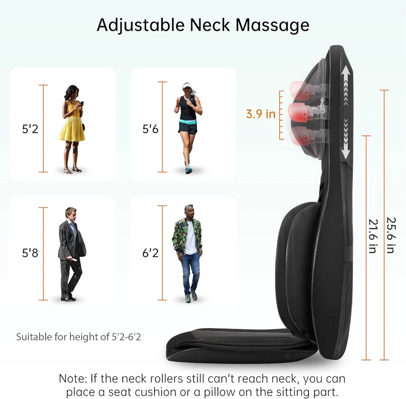Snailax Adjustable Shiatsu Neck & Back Massager with Heat — Full-Body Massage Chair Pad with Rolling, Compression, Shiatsu Kneading & Vibration — Upgrade