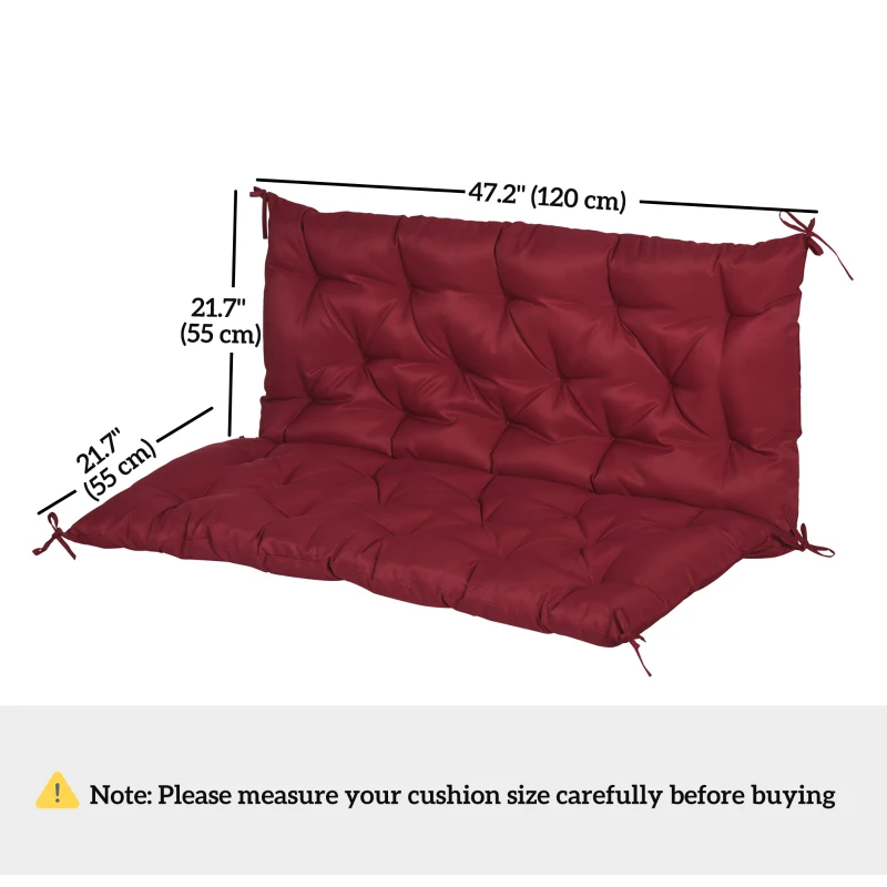 Outsunny 2 Seater Garden Bench Cushion, Soft Thick Outdoor Non-Slip 2 Seater Soft Pad With Backrest for Garden Patio, 47" x 43" x 5", Wine Red
